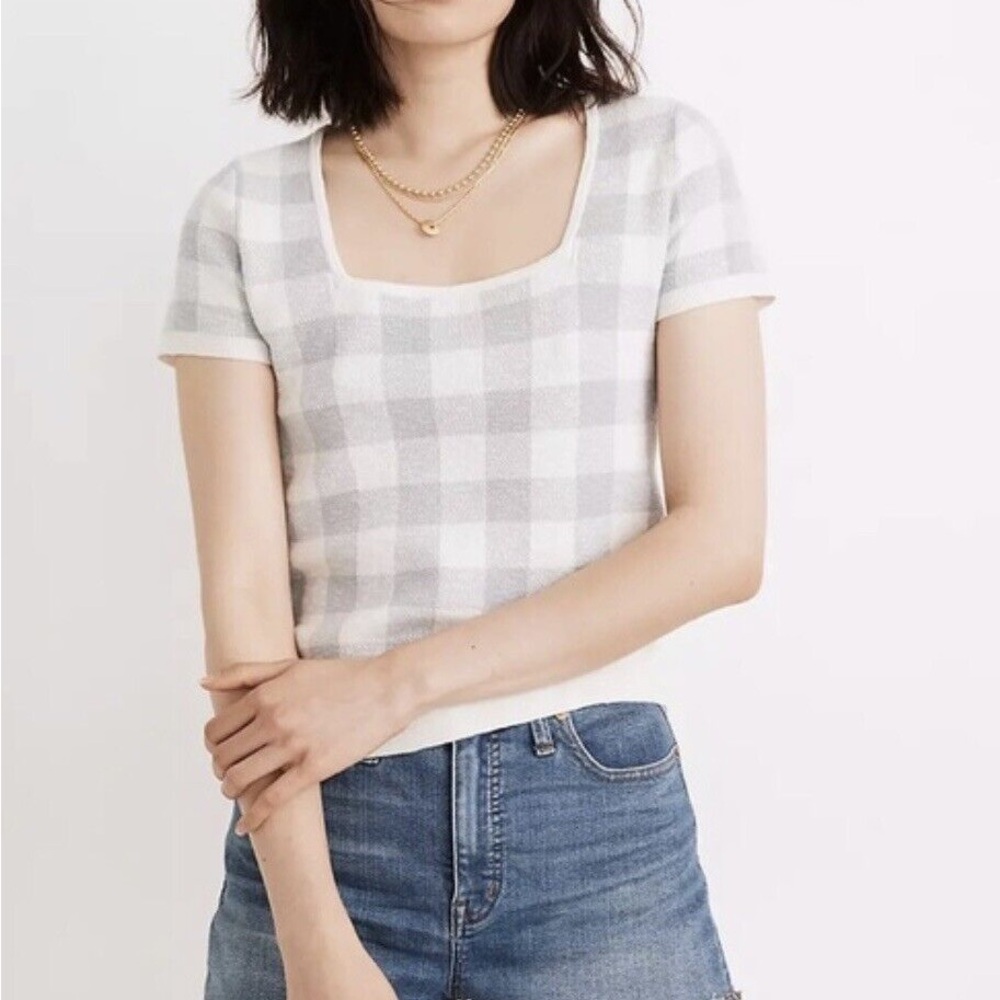 Madewell Square Neck Sweater Tee in Gingham M